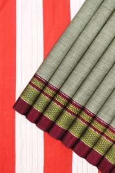 Ilkal Grey-Red Cotton-Silk Saree Online 1