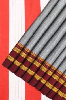Ilkal Light Gray Cotton-Silk Saree Online 1