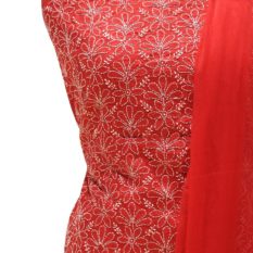 Lucknow Chikankari Red Cotton Dress Material Set 1