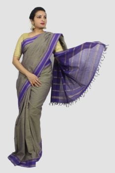 Udupi Hand Woven Purple Checks Pure Cotton Saree 1
