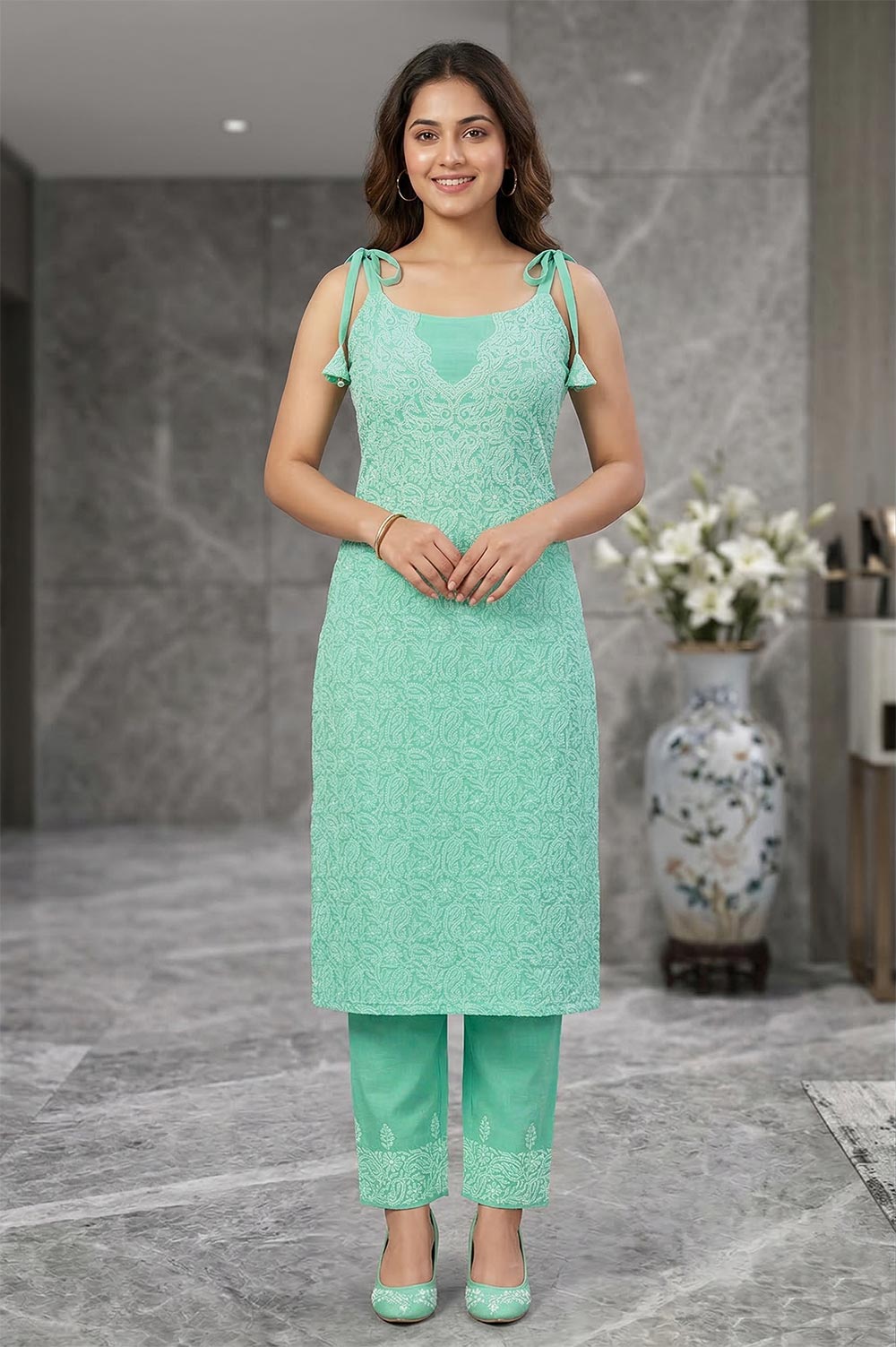 Lucknow Chikankari Hand-Embroidered Cotton Dress Material